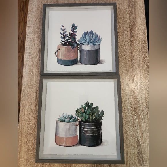Other - Carbon Loft Succulent Planters Diptych Floral Wood Framed Wall Hangings Set Of 2